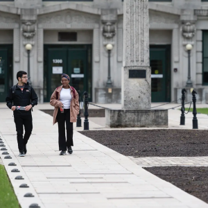 Students walking on campus 